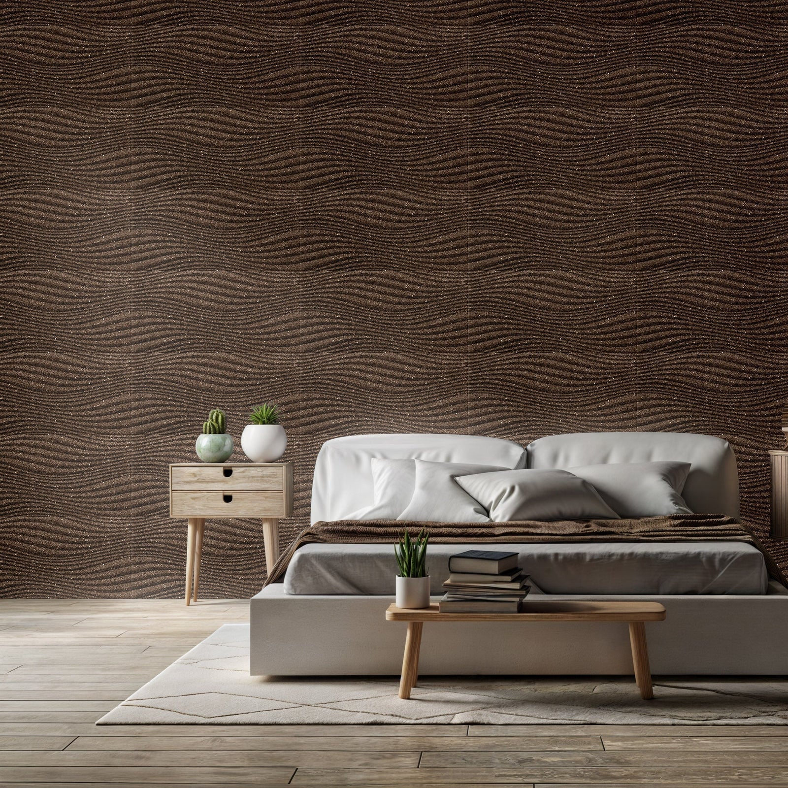 Grace 3D Cork Tiles: Natural Black Wall Panels for Interiors