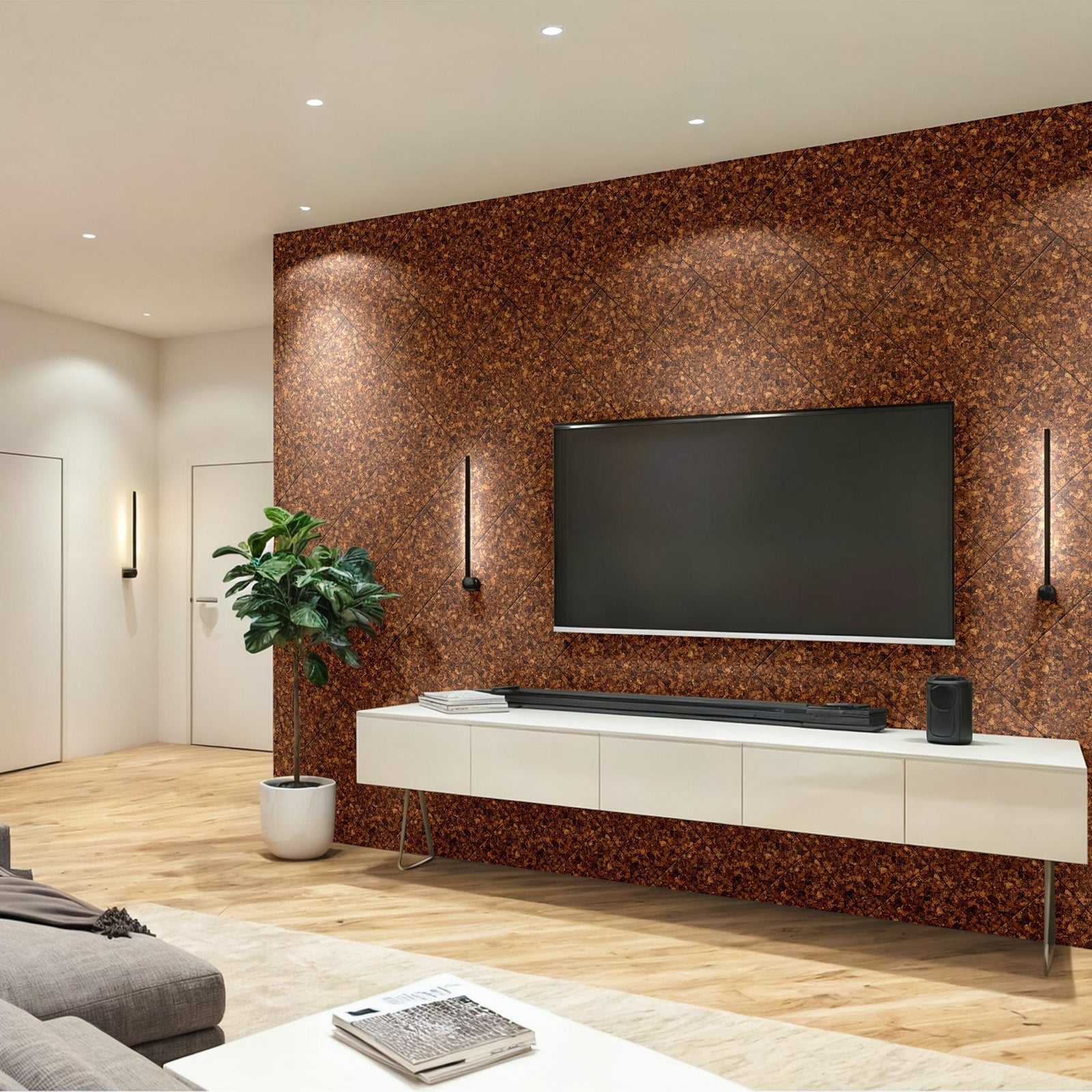Rustic Walnut Dark Cork Wall Tiles: Warm, Quiet Walls
