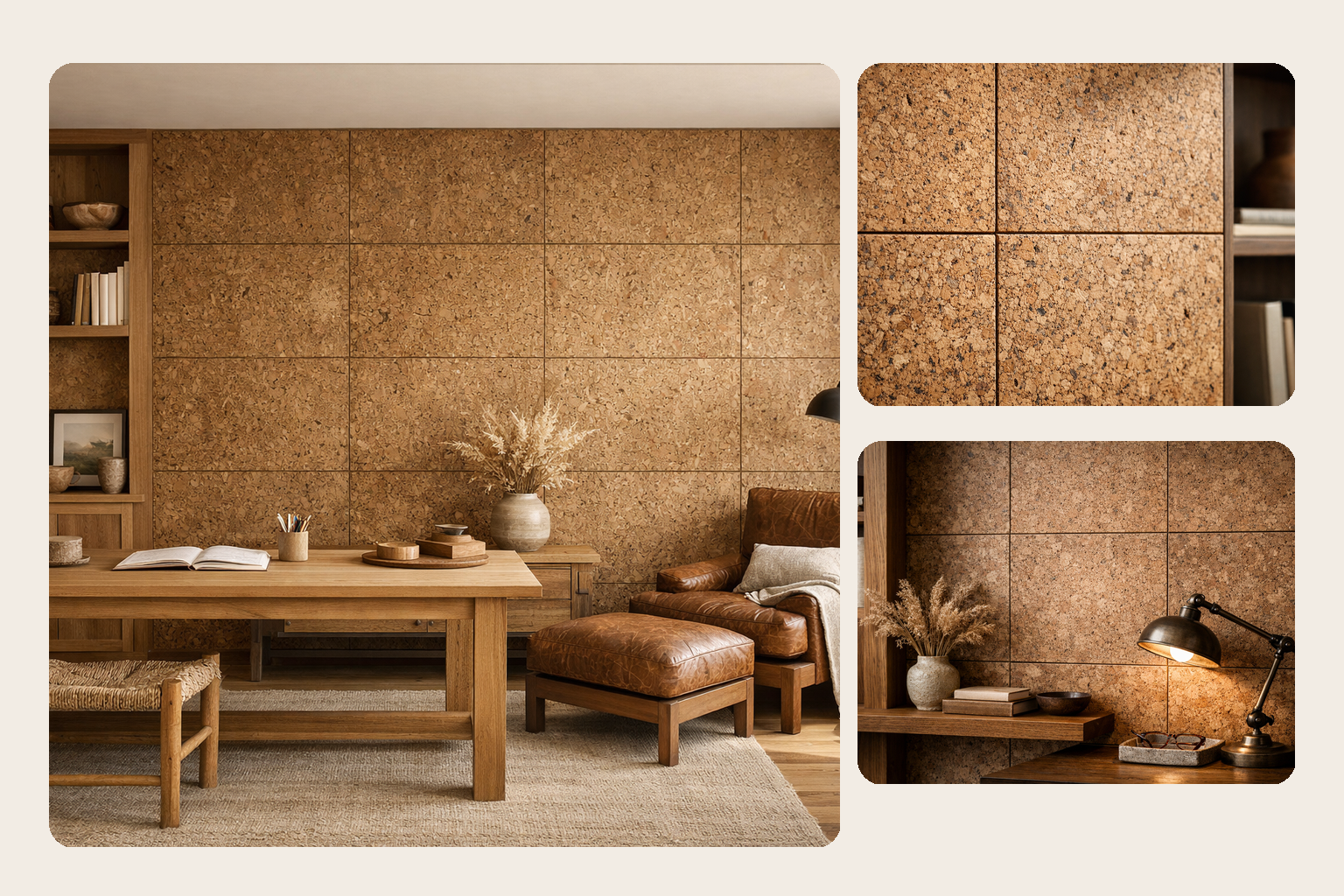 Layered Rustic Charm with Textured Cork Walls