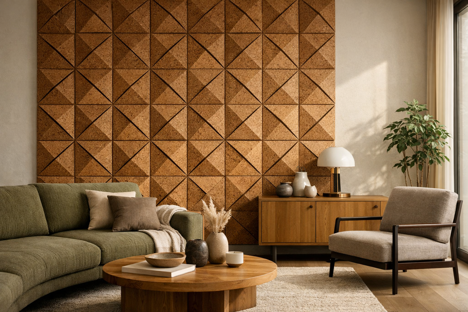 Geometric Walls: 3D Cork Tile Ideas for Calm, Modern Rooms