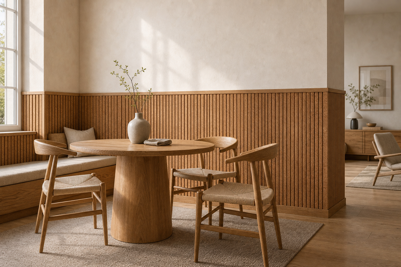 Half Slat Wall Living Room: A Cork-Textured Guide