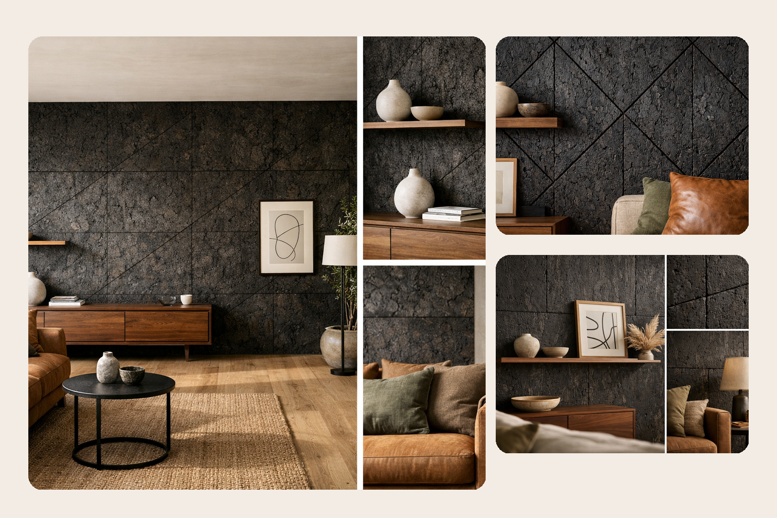 Sculpted Wall Design: Textured Cork for Warm, Calm Interiors