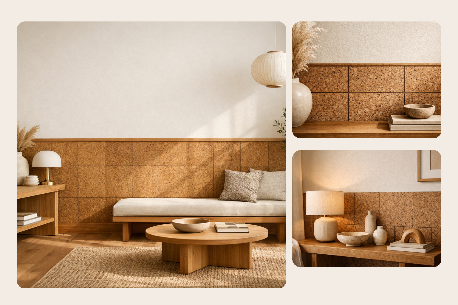 Half Wall Trim Ideas with Textured Cork (Modern & Warm)