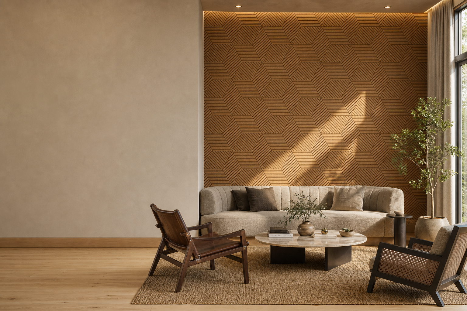 Cork Wall Panels for a Calmer, Warmer Living Room