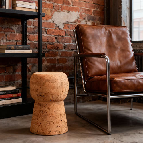 Solid Cork Champagne Stool: Sculptural Sustainable Seat